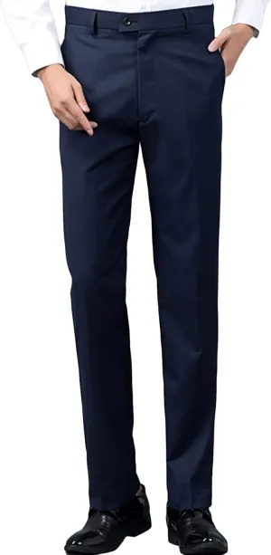 Men's Comfort Stretch Cotton Chino Pants Slim-Fit Washed Business Pant Skinny Vintage Cargo Dress Pant (Large,Dark Blue)