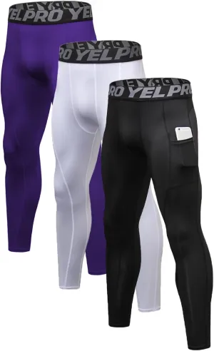 Mens Compression Pants Athletic Running Leggings Workout Tights Quick Dry Base Layer for Basketball Sports