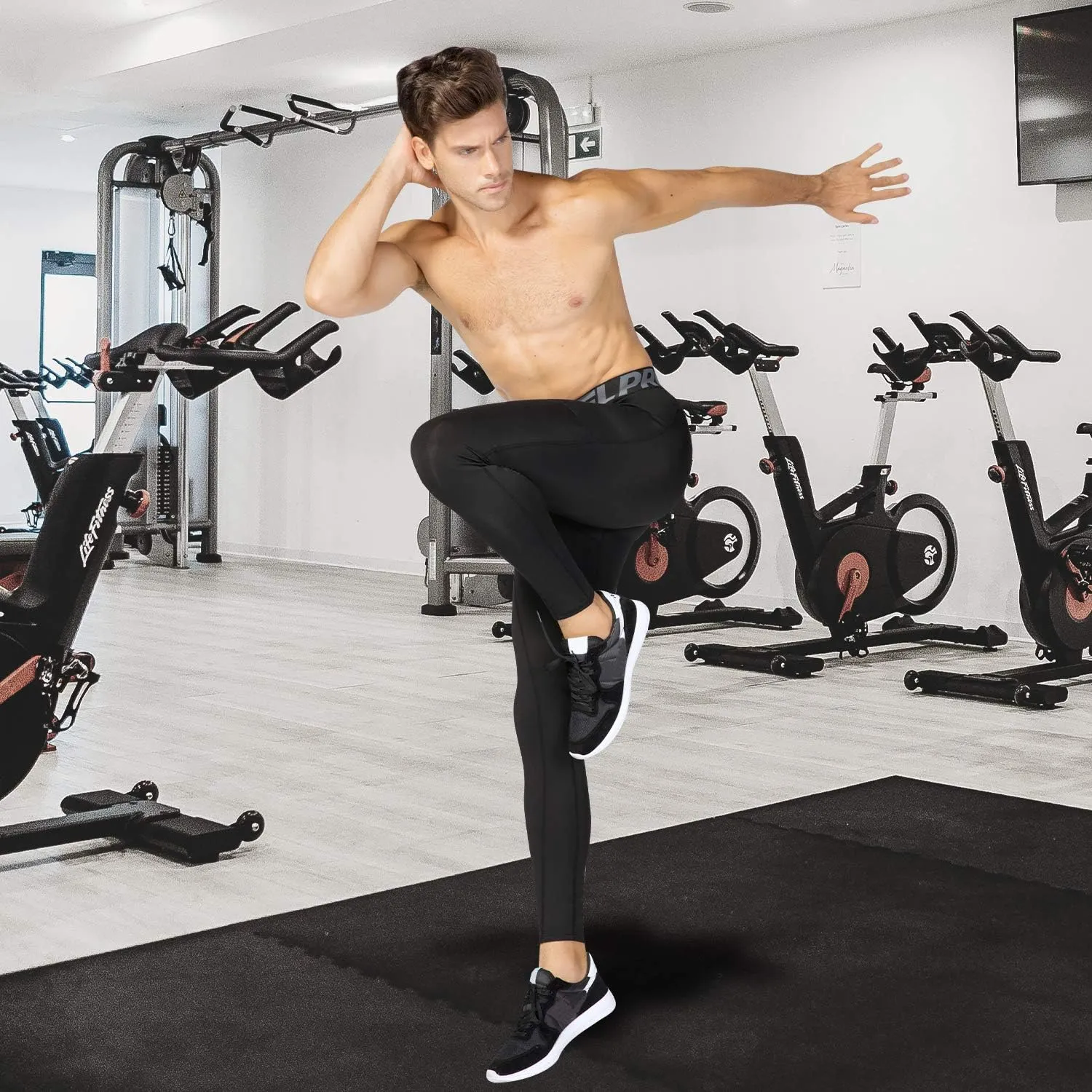 Mens Compression Pants Athletic Running Leggings Workout Tights Quick Dry Base Layer for Basketball Sports
