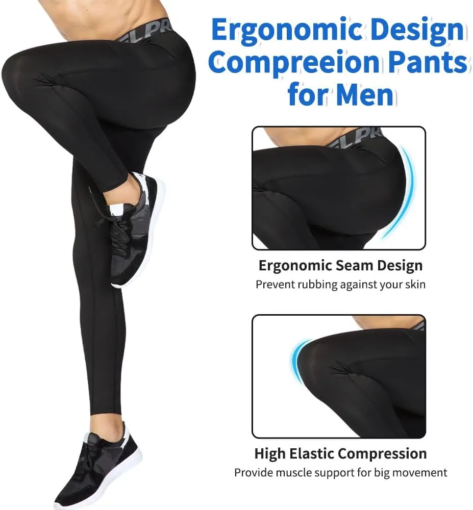 Mens Compression Pants Athletic Running Leggings Workout Tights Quick Dry Base Layer for Basketball Sports