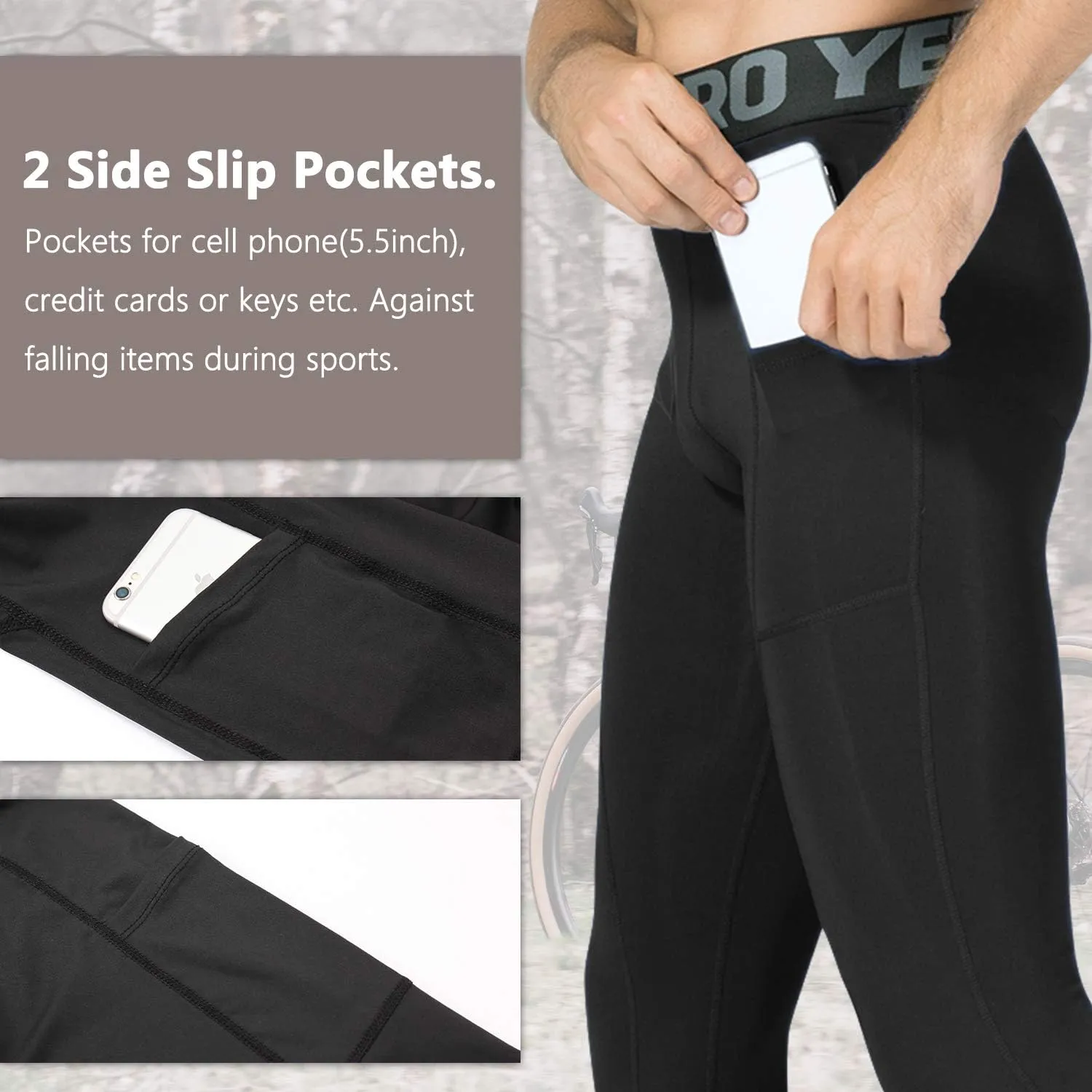 Mens Compression Pants Athletic Running Leggings Workout Tights Quick Dry Base Layer for Basketball Sports