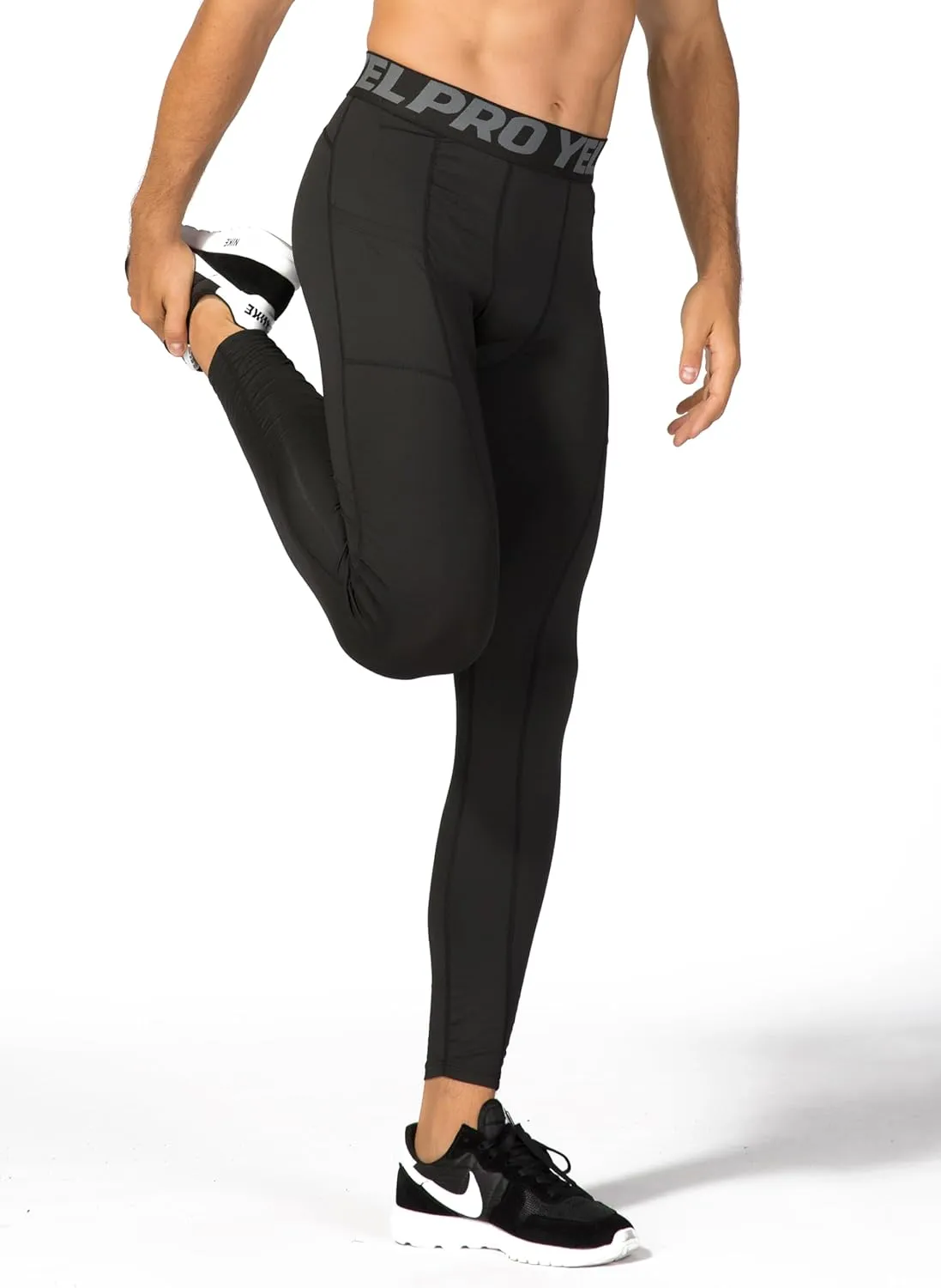 Mens Compression Pants Athletic Running Leggings Workout Tights Quick Dry Base Layer for Basketball Sports