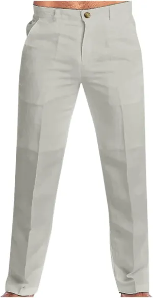Men's Cotton Linen Pants Washed Comfort Stretch Chino Pant Slim Fit Slacks Summer Beach Lightweight Pants for Men