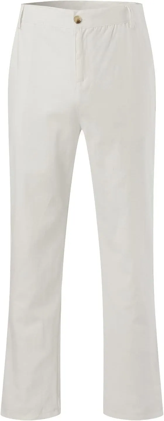 Men's Cotton Linen Pants Washed Comfort Stretch Chino Pant Slim Fit Slacks Summer Beach Lightweight Pants for Men