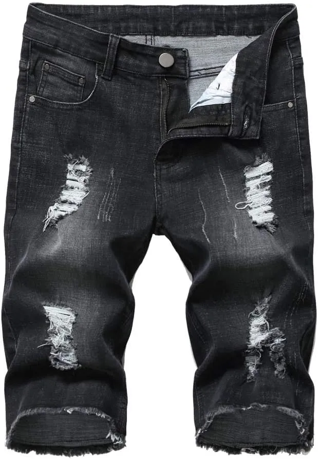 Men's Distressed Jean Shorts Casual Ripped Summer Denim Short Pants with Pockets