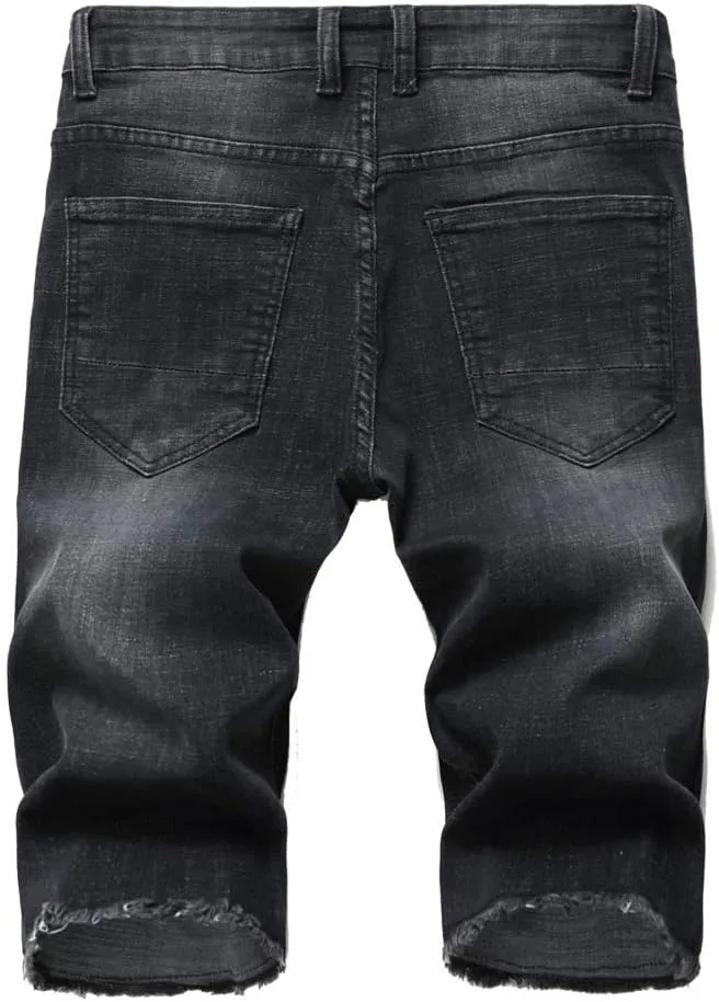 Men's Distressed Jean Shorts Casual Ripped Summer Denim Short Pants with Pockets