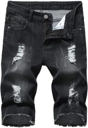 Men's Distressed Jean Shorts Casual Ripped Summer Denim Short Pants with Pockets