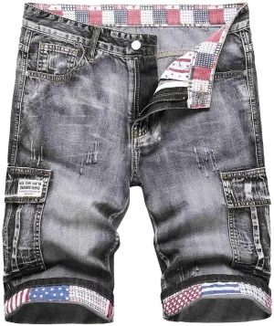 Men's Distressed Jean Shorts Casual Slim Fit Stretch Ripped Skinny Short Summer Fashion Denim Shorts Comfort Flex Waist Short