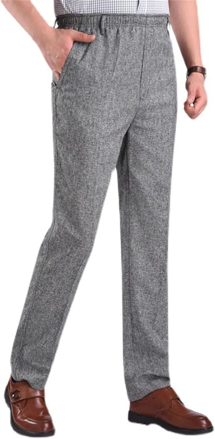 Men's Elastic Waist Business Summer Pants Casual Straight Leg Outdoor Trousers Lightweight Solid Comfort Sweatpants