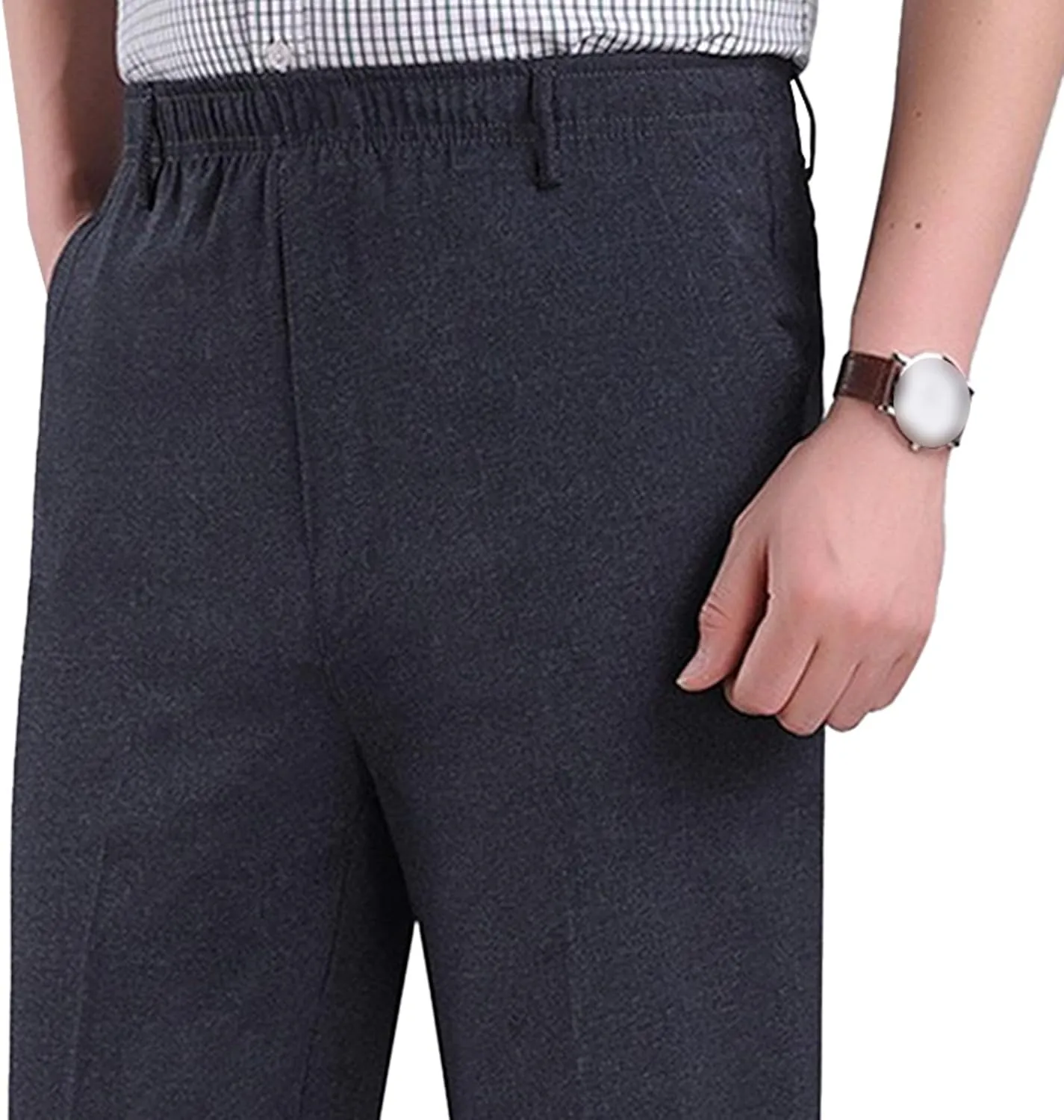 Men's Elastic Waist Business Summer Pants Casual Straight Leg Outdoor Trousers Lightweight Solid Comfort Sweatpants