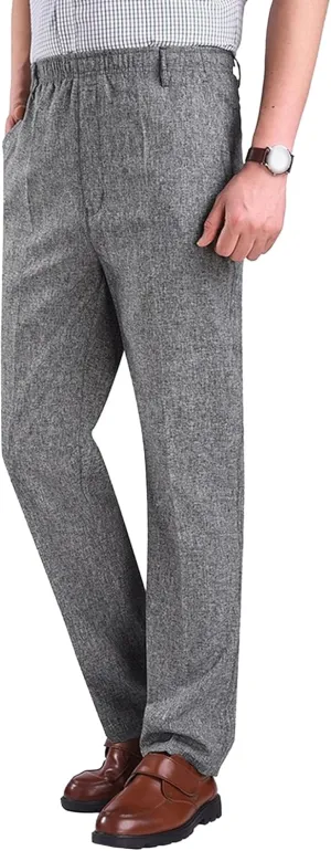Men's Elastic Waist Business Summer Pants Casual Straight Leg Outdoor Trousers Lightweight Solid Comfort Sweatpants