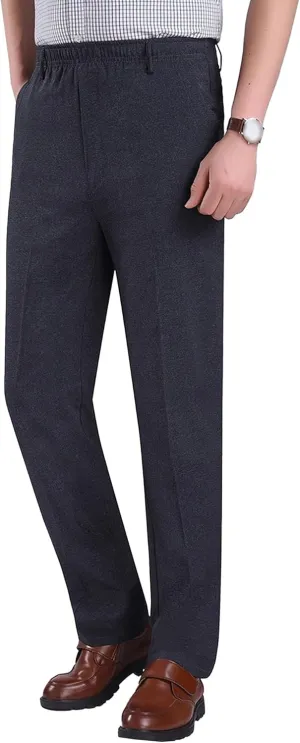 Men's Elastic Waist Business Summer Pants Casual Straight Leg Outdoor Trousers Lightweight Solid Comfort Sweatpants