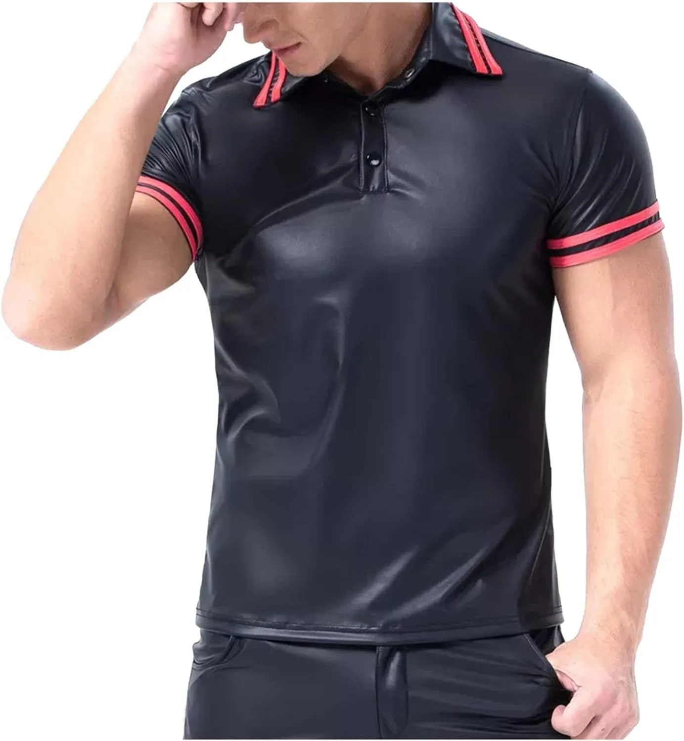 Mens Fashion Casual Solid Color Leather Sexy Coat Sexy Leather Coat Clothes Sexy Coat Cover Male