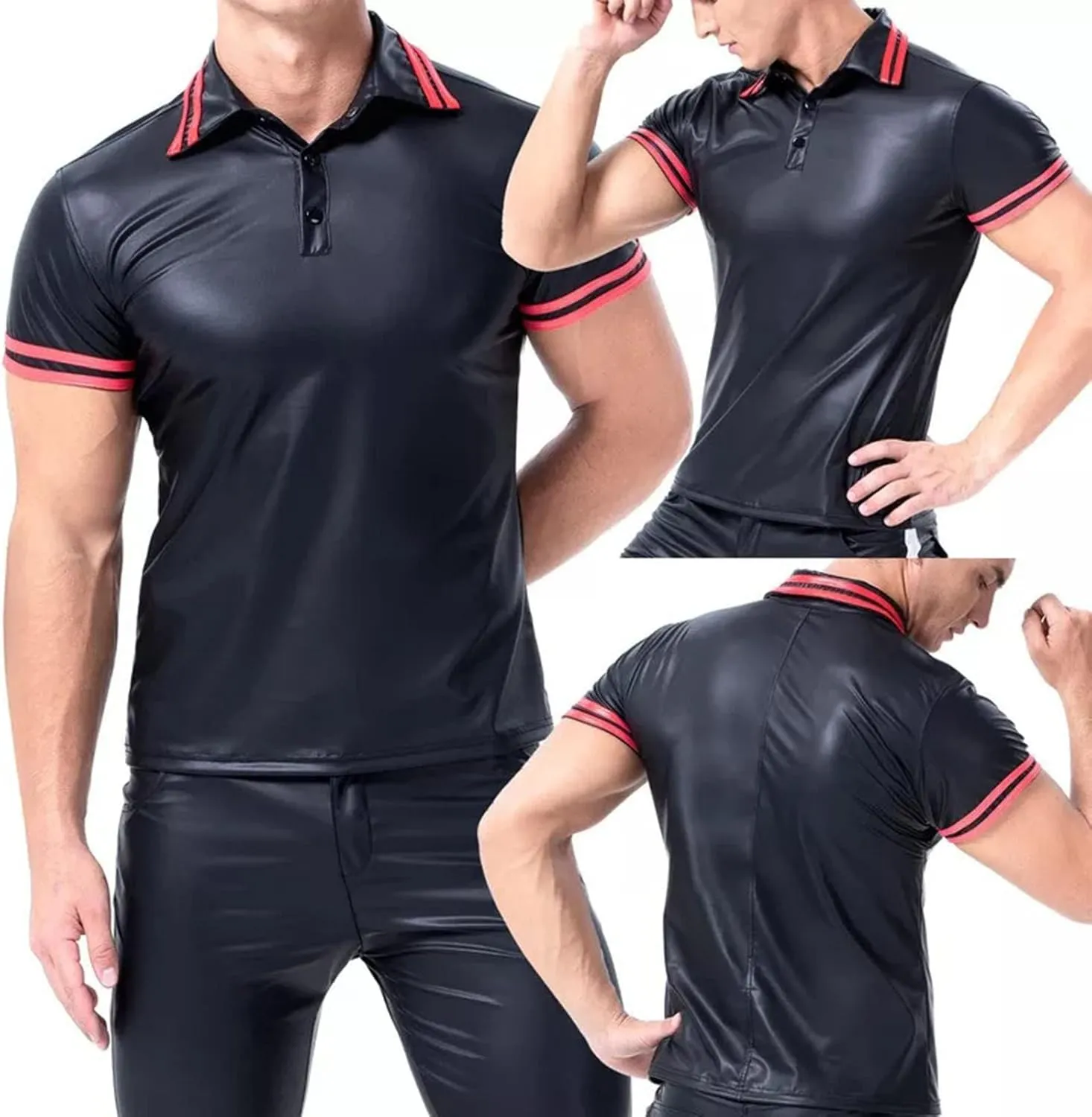 Mens Fashion Casual Solid Color Leather Sexy Coat Sexy Leather Coat Clothes Sexy Coat Cover Male