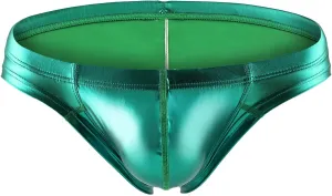 Men's Fashion Faux Leather Briefs Low Rise Bulge Pouch Underpants Athletic Supporter Underwear Thongs Panties