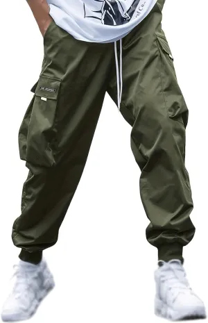 Men's Fashion Joggers Cargo Pants Drawstring Waist Work Sports Pants Baggers Hiking Trousers with Pockets