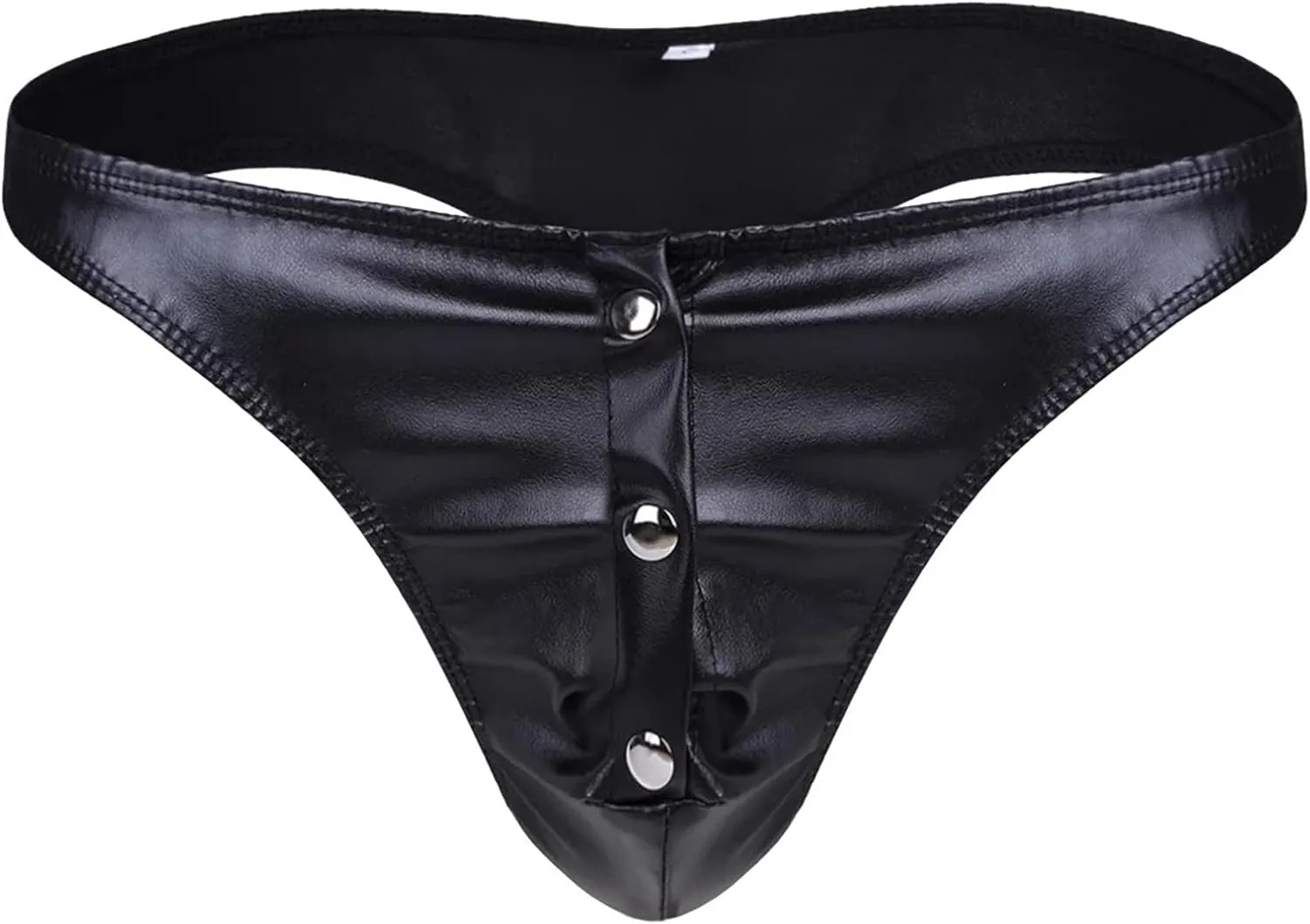 Mens Faux Leather Underwear Sexy Botton Open Front Lingerie Brief Low Rise Solid Color T Back Soft Panties Bikini