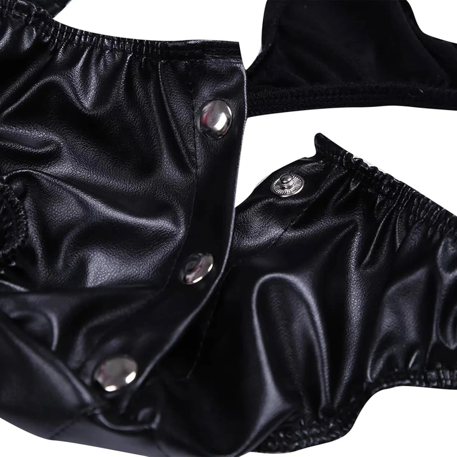Mens Faux Leather Underwear Sexy Botton Open Front Lingerie Brief Low Rise Solid Color T Back Soft Panties Bikini