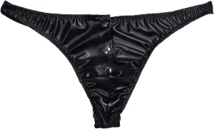 Mens Faux Leather Underwear Sexy Botton Open Front Lingerie Brief Low Rise Solid Color T Back Soft Panties Bikini