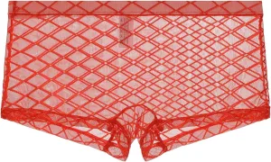 Men's Fishnet Mesh Briefs Sexy G-Strings See Through Thongs Bikini Underpants Breathable Bulge Pouch Underwear Red