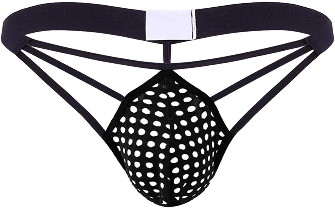 Men's Fishnet Underwear Mesh Sexy G-Strings See Through Thongs Bikini Pouch Underpants Breathable T-back