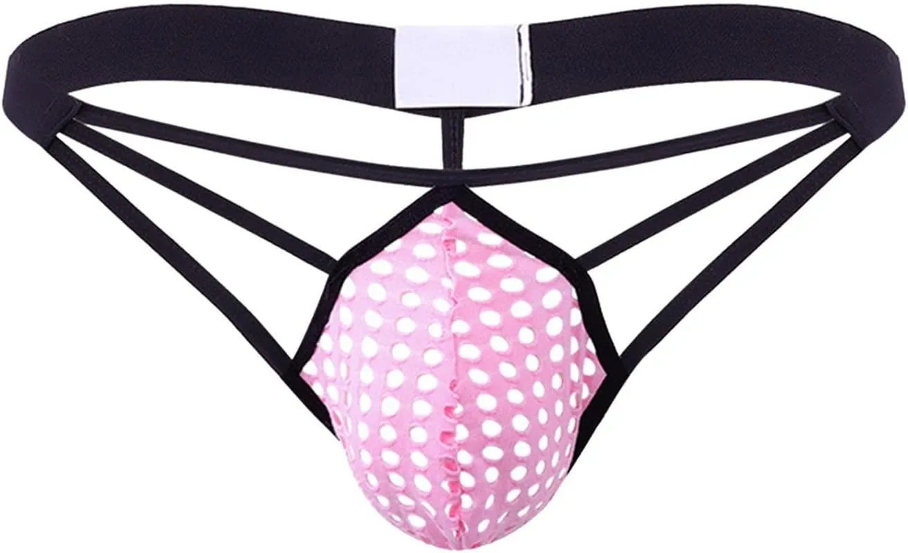 Men's Fishnet Underwear Mesh Sexy G-Strings See Through Thongs Bikini Pouch Underpants Breathable T-back