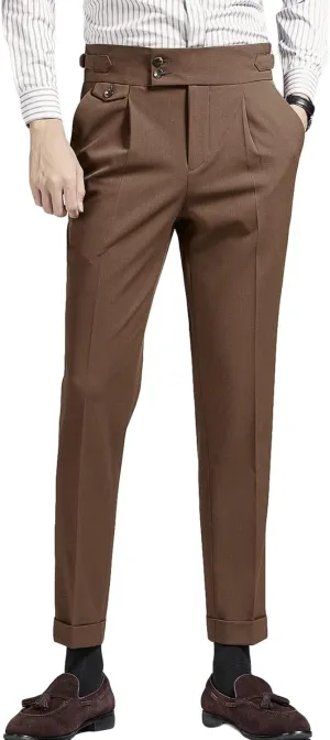 Men's Flat Front Dress Pant Slim Fit Linen Cotton Chino Pant Comfort Straight Fit Flat Front Casual Pant (34,Brown)