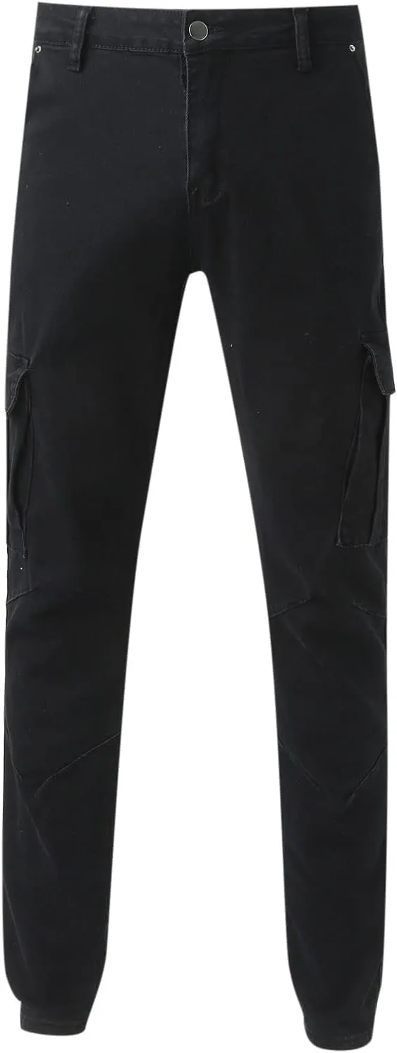 Men's Fleece Cargo Sweatpants Middle Waist Denim Long Hiking Pants Athletic Workout Jogger Sweatpants for Men