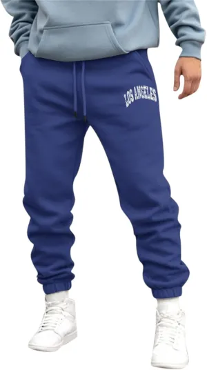 Mens Fleece Lined Graphic Pants Slim Fit Drawstring High Waisted Elastic Sweatpants Casual Training Trousers