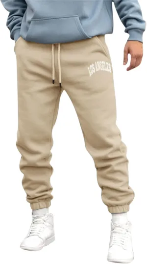 Mens Fleece Lined Graphic Pants Slim Fit Drawstring High Waisted Elastic Sweatpants Casual Training Trousers