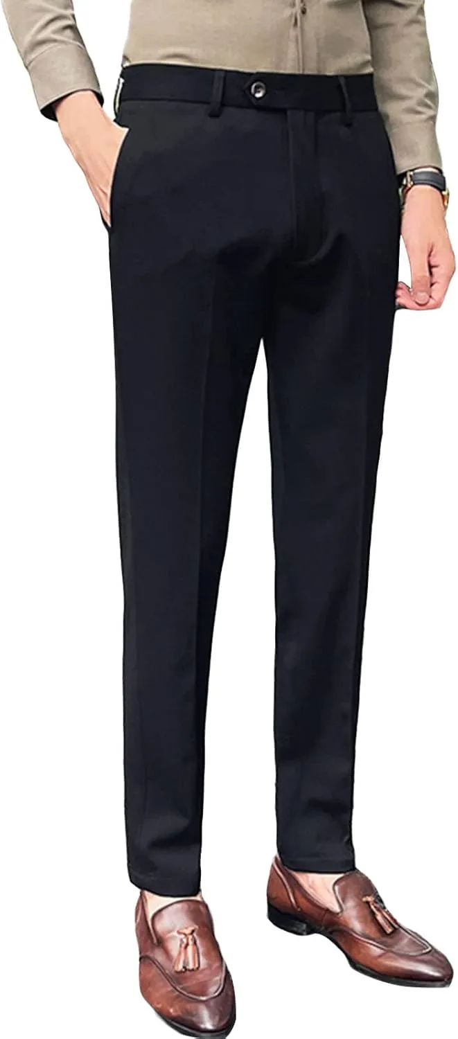 Men's Flex Flat Front Straight Fit Pant Slim-Fit Wrinkle-Resistant Chino Pant Comfort Dress Pant Sweatpants (Large,Black)