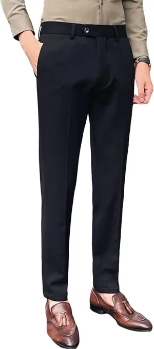 Men's Flex Flat Front Straight Fit Pant Slim-Fit Wrinkle-Resistant Chino Pant Comfort Dress Pant Sweatpants (Medium,Black)