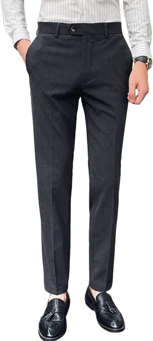 Men's Flex Flat Front Straight Fit Pant Slim-Fit Wrinkle-Resistant Chino Pant Comfort Dress Pant Sweatpants (Medium,Dark Grey)