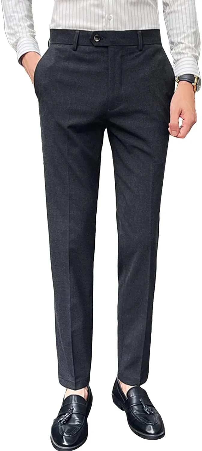 Men's Flex Flat Front Straight Fit Pant Slim-Fit Wrinkle-Resistant Chino Pant Comfort Dress Pant Sweatpants (Medium,Dark Grey)