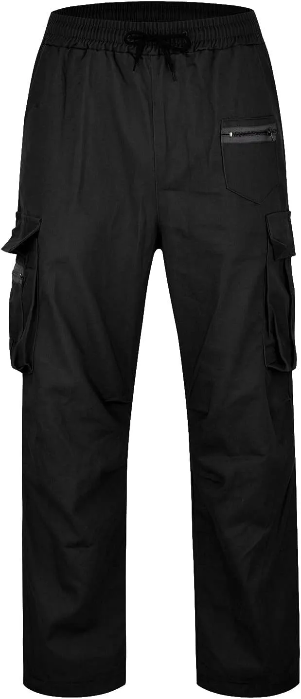 Mens Heavyweight Fleece Cargo Sweatpants Baggy Loose Fit Elastic Waist Athletic Jogger Sweatpants with Multi-Pockets