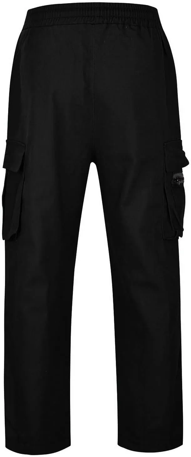 Mens Heavyweight Fleece Cargo Sweatpants Baggy Loose Fit Elastic Waist Athletic Jogger Sweatpants with Multi-Pockets