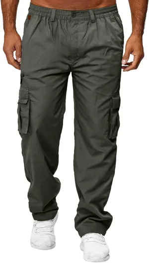 Men's Hiking Cargo Work Pants Hat Multi Woven Pocket Foot Rope Solid Pants Street Cargo Men Athletic Joggers