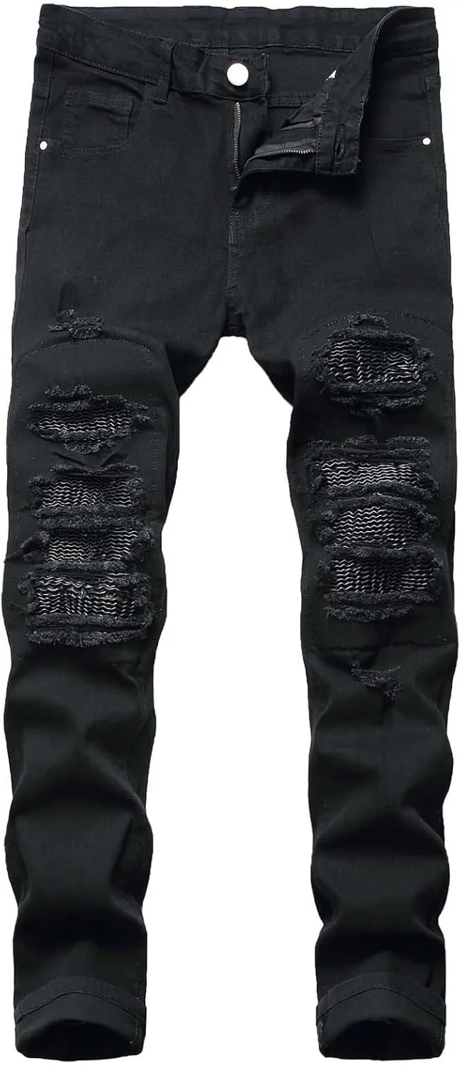 Men's Jean Ripped Slim Fit Straight Leg Denim Pants Stretch Skinny Distressed Comfort Fashion Biker Denim Pants Jeans