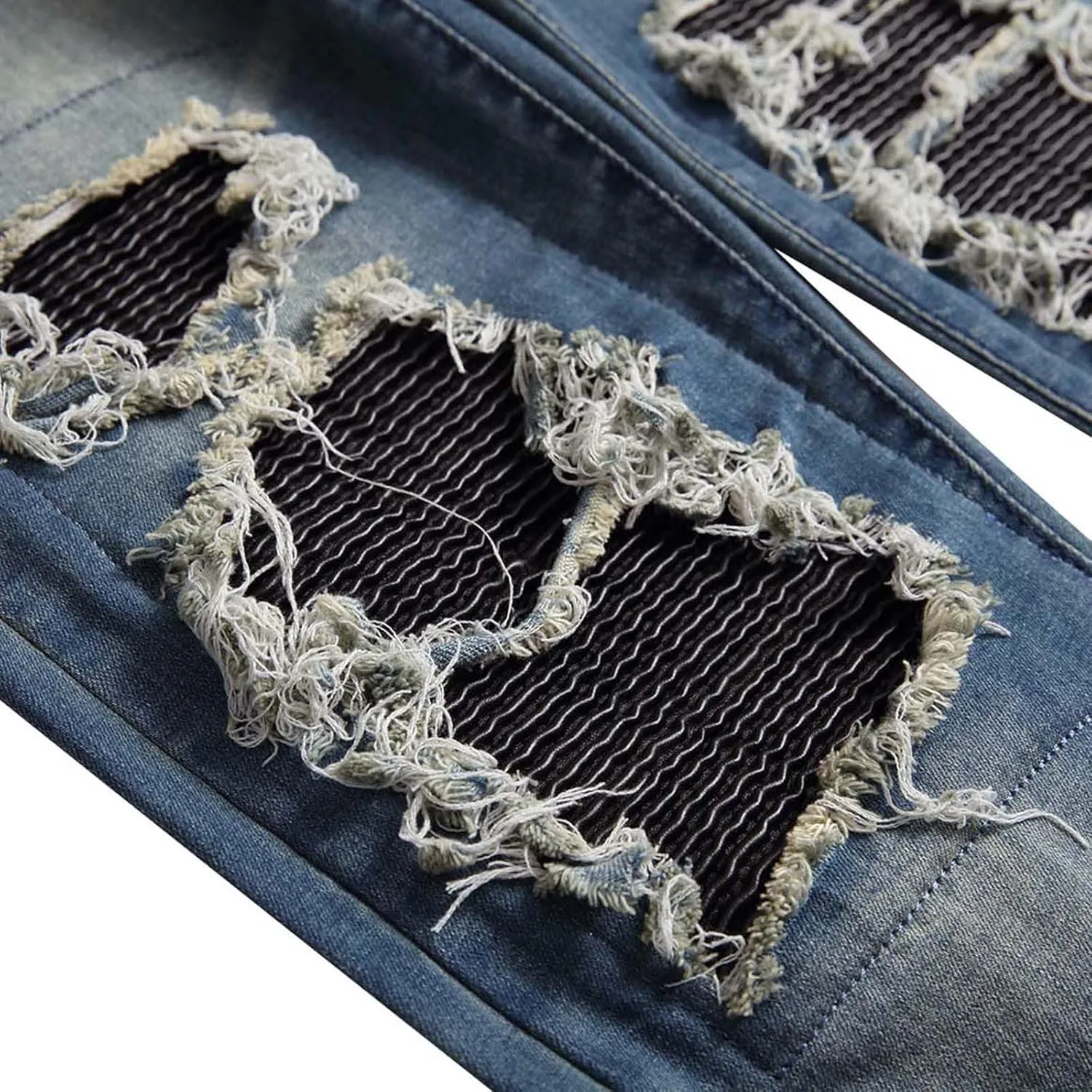 Men's Jean Ripped Slim Fit Straight Leg Denim Pants Stretch Skinny Distressed Comfort Fashion Biker Denim Pants Jeans