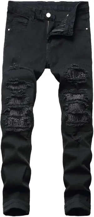 Men's Jean Ripped Slim Fit Straight Leg Denim Pants Stretch Skinny Distressed Comfort Fashion Biker Denim Pants Jeans