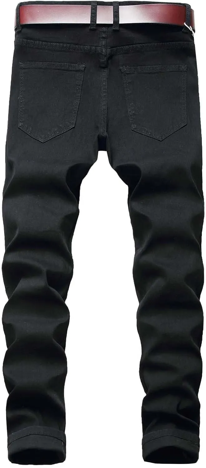 Men's Jean Ripped Slim Fit Straight Leg Denim Pants Stretch Skinny Distressed Comfort Fashion Biker Denim Pants Jeans
