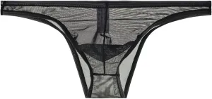 Men's Lace Frilly Thong Panties Sheer Mesh Boxer Briefs Semi Sheer T-back G-string Underwear Lingerie for Men Black