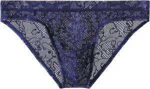 Mens Lace Panties Sexy Underwear Boxer Briefs Pouch Underwear Lingerie for Men Bikini Briefs Panties Blue