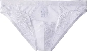 Mens Lace Panties Sexy Underwear Boxer Briefs Pouch Underwear Lingerie for Men Bikini Briefs Panties White