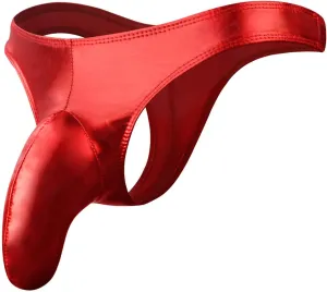 Men's Sexy Faux Leather Underwear Lingerie for Men Soft Low Rise Shorts Pants Boxer Briefs Red