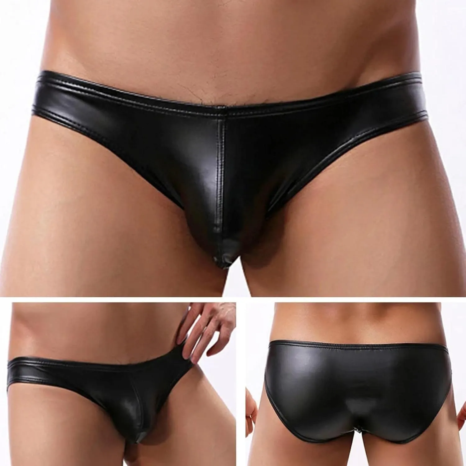 Men's Sexy Faux Leather Underwear Lingerie for Men Soft Low Rise Shorts Pants Boxer Briefs