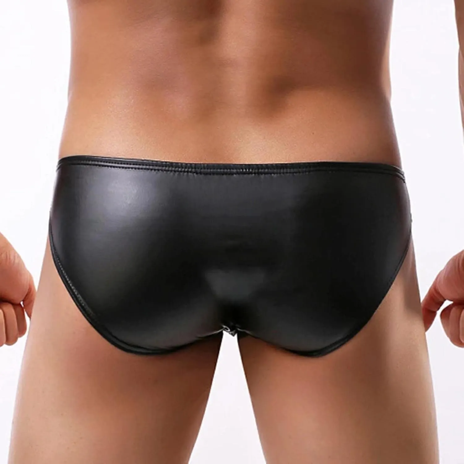 Men's Sexy Faux Leather Underwear Lingerie for Men Soft Low Rise Shorts Pants Boxer Briefs