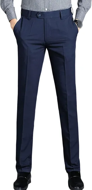 Men's Slim-Fit Flat-Front Dress Pant Classic-Fit Expandable-Waist Chino Pant Comfort Cotton Stretch Pants