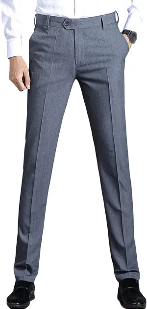 Men's Slim-Fit Flat-Front Dress Pant Classic-Fit Expandable-Waist Chino Pant Comfort Cotton Stretch Pants