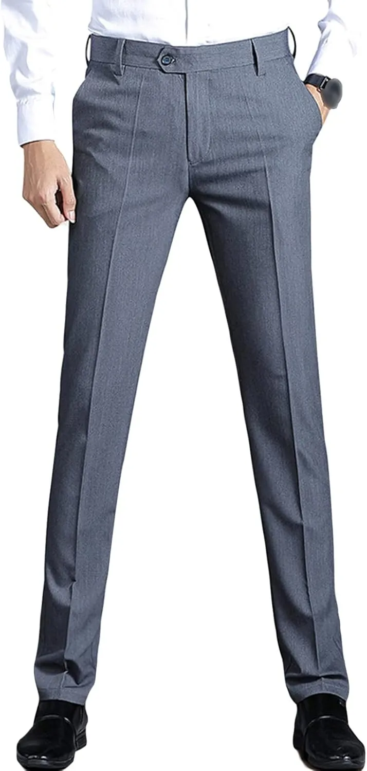 Men's Slim-Fit Flat-Front Dress Pant Classic-Fit Expandable-Waist Chino Pant Comfort Cotton Stretch Pants